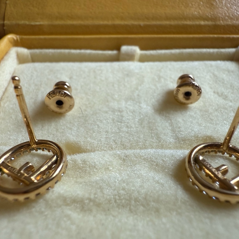 ✨SOLD✨F is Fendi Gold Rhinestone Studs - Picture 10 of 12
